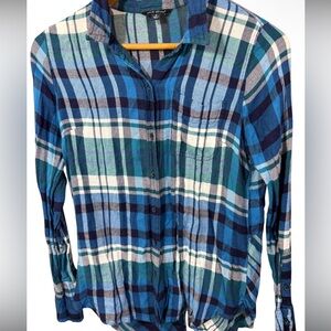 Lucky Brand Blue Plaid Button Down Flannel Top